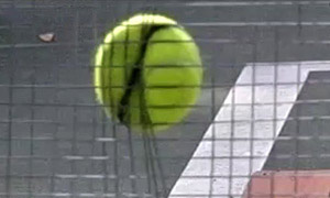 Ball impact on spaghetti string pattern.